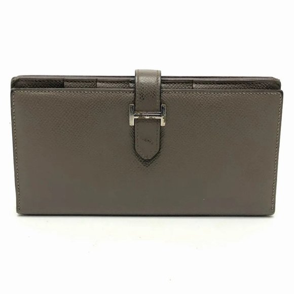 Auth HERMES HHardware Bearn Souffle Two fold Long Wallet Epsom Gray Based - Picture 2 of 15